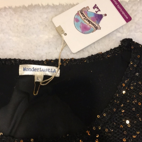 Black Gold Sequin Sleeveless Sweater Tamk Sheer - Picture 3 of 8